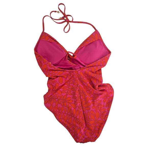 Trina Turk Trellis Twist One Piece Swimsuit Pink Orange Halter Tie Women 6 - Picture 3 of 11
